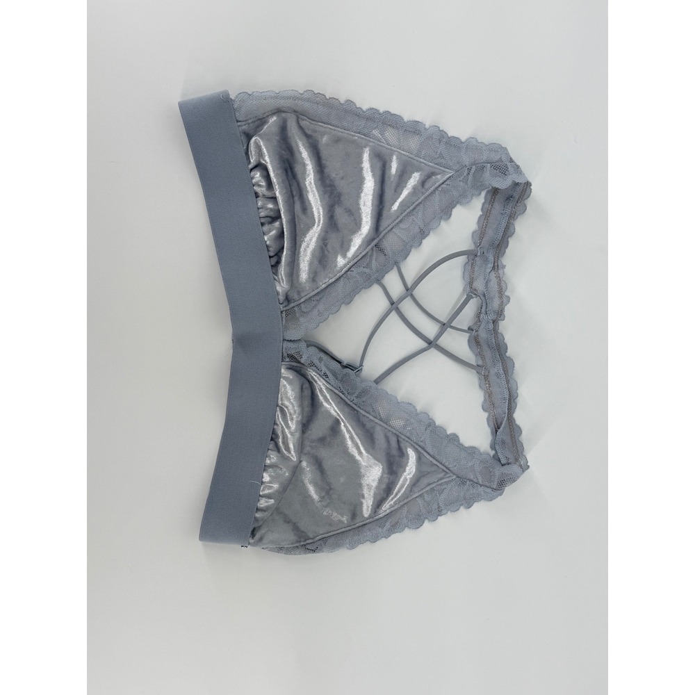Victoria's Secret PINK Velvet Lace Strappy Cage Back Bralette Blue Silver Large